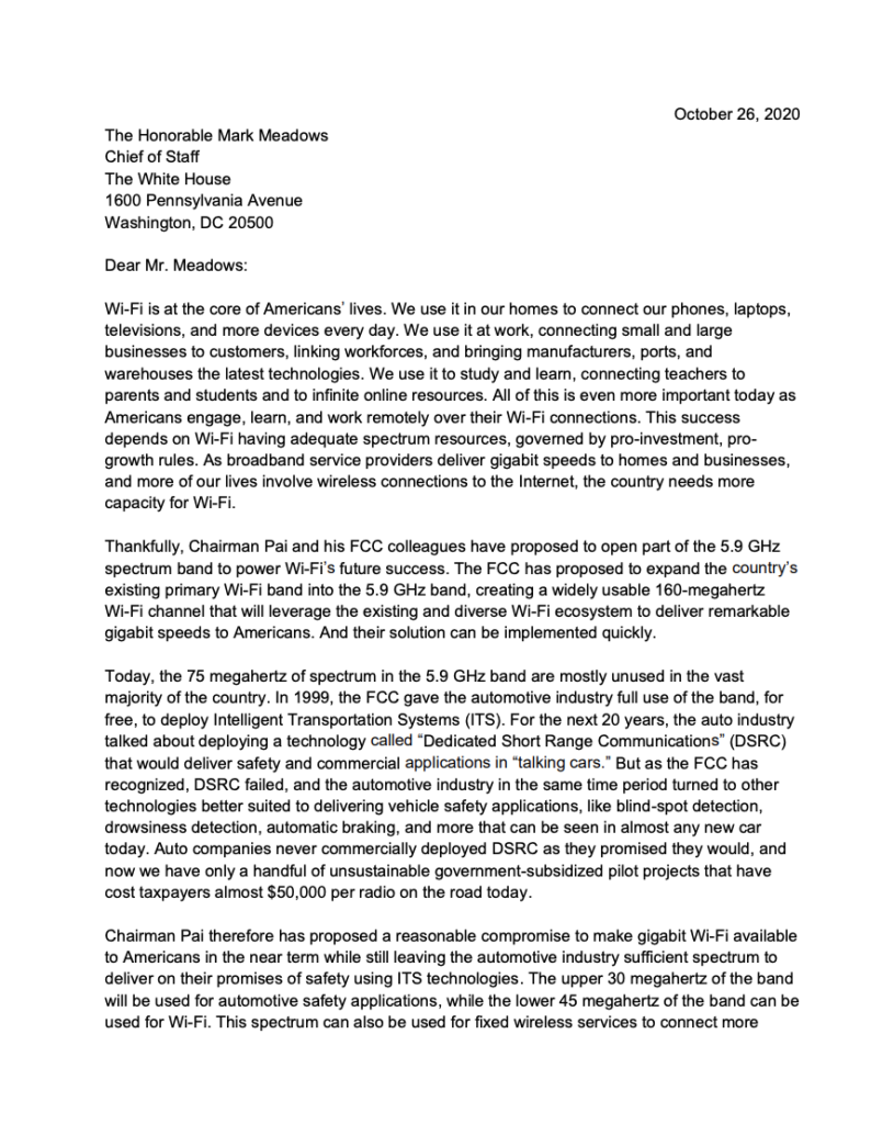 White House Big Tent 5.9 GHz Letter